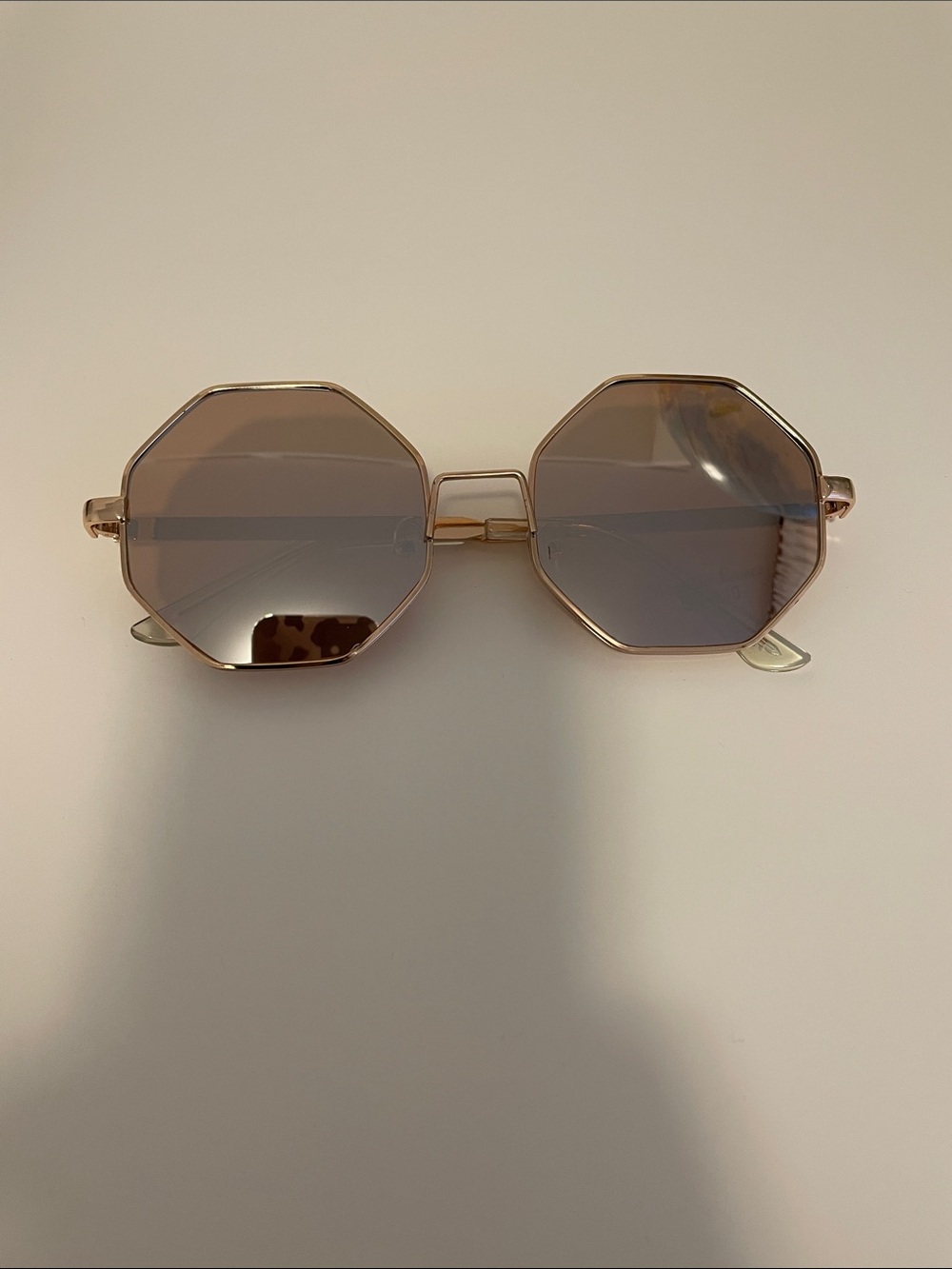 Gold Octagon Frame Women's Sunglasses - Brown Gradient Lenses